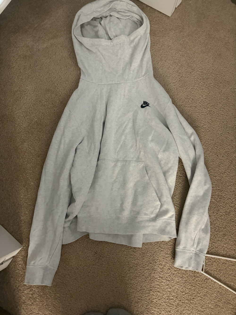 Nike Light Gray Hooded Sweatshirt with Small Black Swoosh